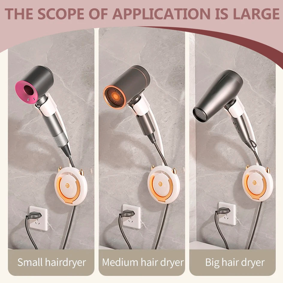 Wall-Mounted Hands-Free Hair Dryer Holder with 360° Adjustment