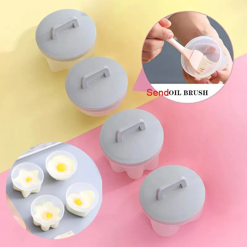 4-Piece Egg Steamer and Frying Mold Set – Cute Breakfast Moulds with Lids and Brush