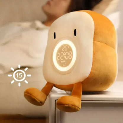 Cute Plush Toast Digital Alarm Clock – LED Display & Night Light for Cosy Home Decor