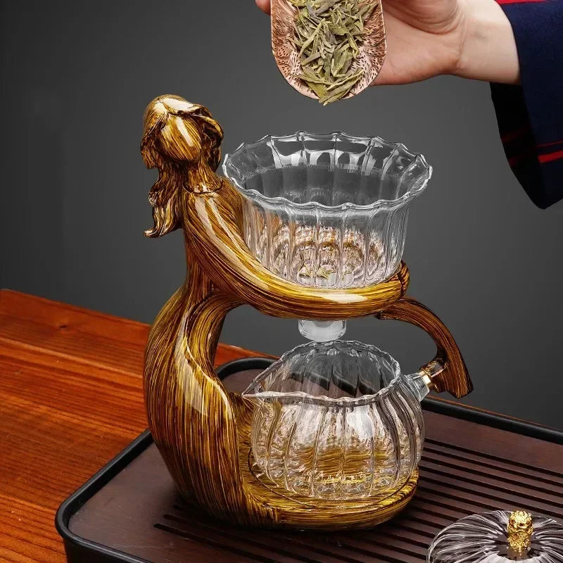 Creative Female Statue Teapot Set in Heat-Resistant Glass