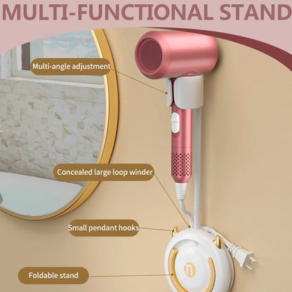 Wall-Mounted Hands-Free Hair Dryer Holder with 360° Adjustment