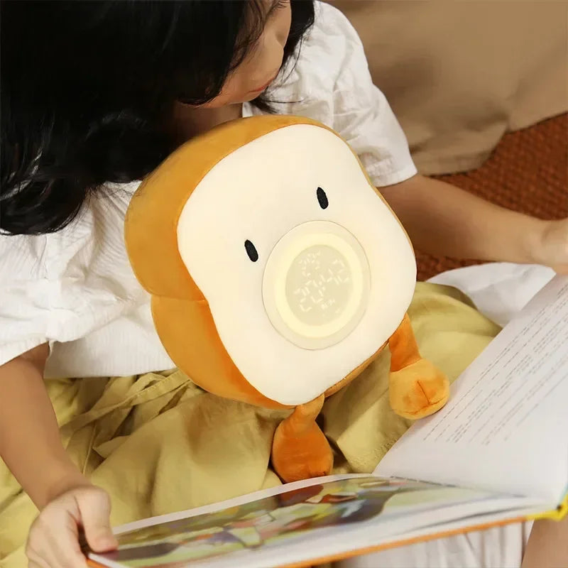 Cute Plush Toast Digital Alarm Clock – LED Display & Night Light for Cosy Home Decor