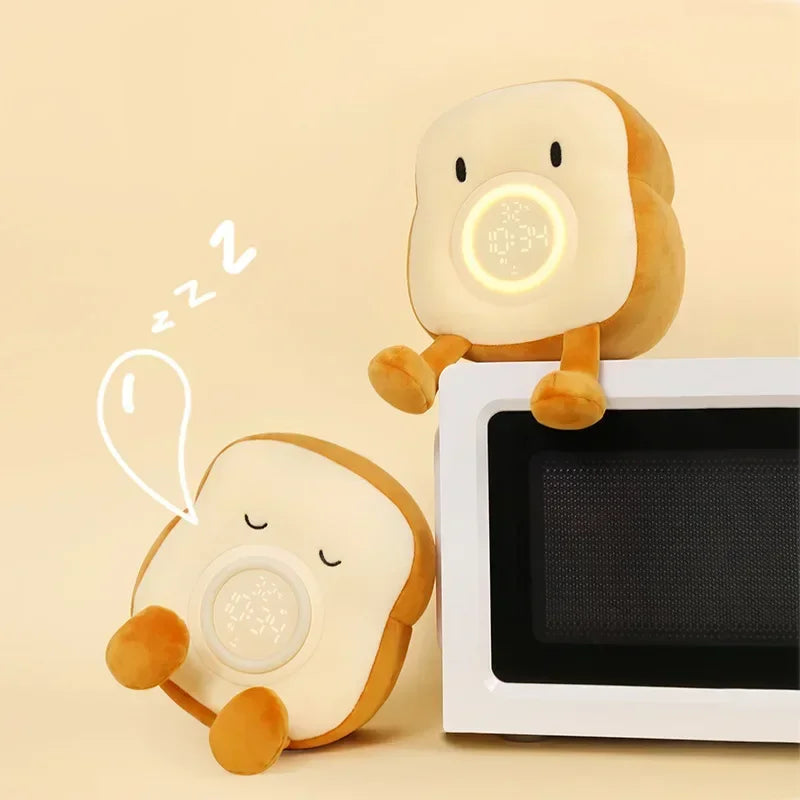 Cute Plush Toast Digital Alarm Clock – LED Display & Night Light for Cosy Home Decor