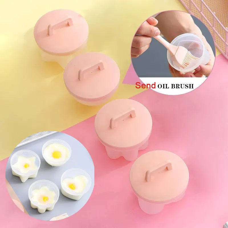 4-Piece Egg Steamer and Frying Mold Set – Cute Breakfast Moulds with Lids and Brush